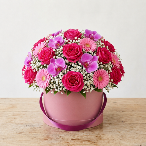 Blush Bloom Pink Rose & Orchid Hatbox Bouquet