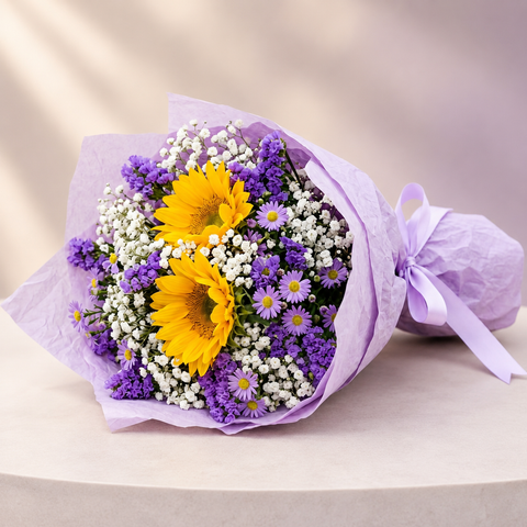 Lavender Sunshine Sunflower Bouquet