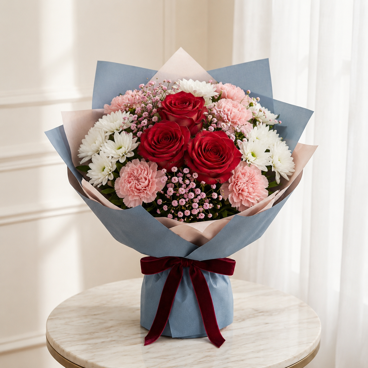 Velvet Rouge Rose & Carnation Bouquet