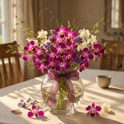 Orchid Twilight Glass Vase Arrangement