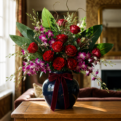 Midnight Romance Rose & Orchid Vase
