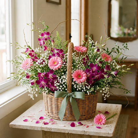 Garden Blush Orchid Basket