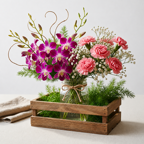 Rustic Orchid Charm Mason Jar Arrangement