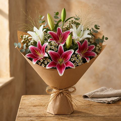 Dawnfire Pink & White Lily Bouquet