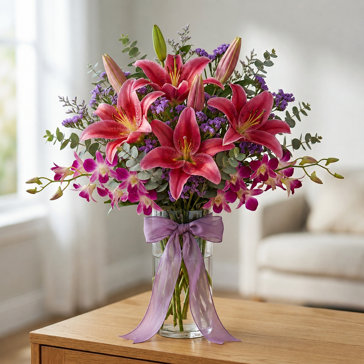 Amethyst Bloom Lily & Orchid Vase