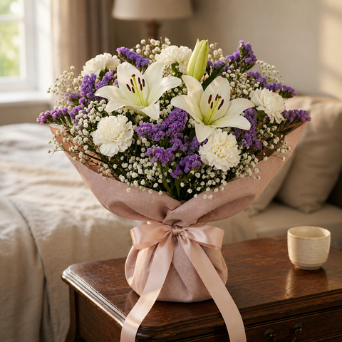 Lavender Haven White Lily Bouquet