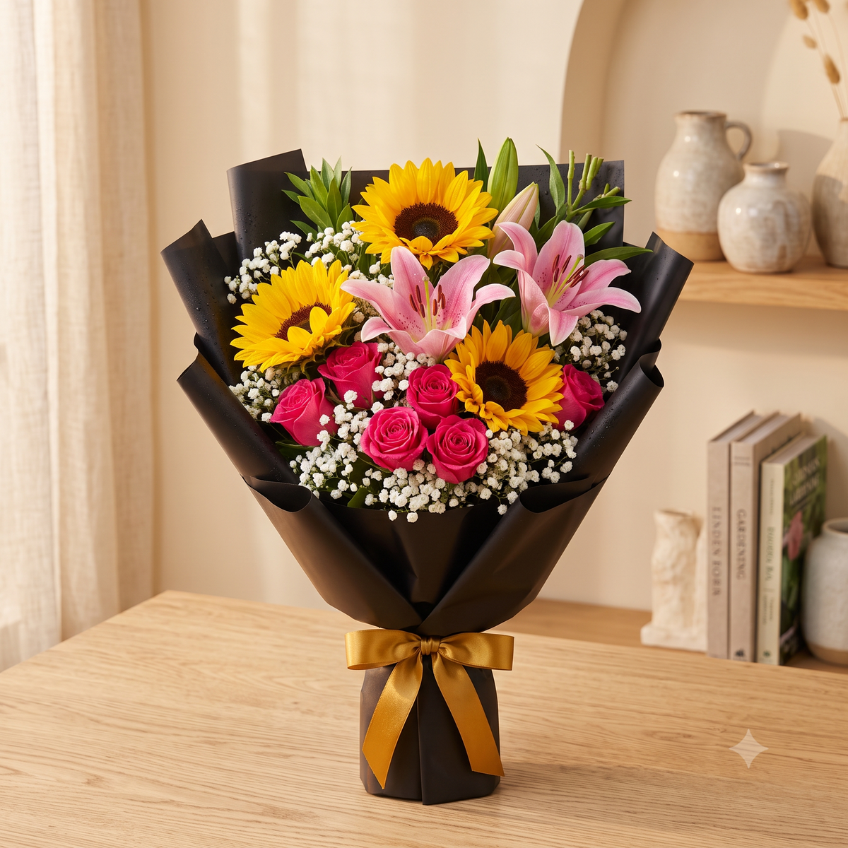 Midnight Sunshine Rose & Lily Bouquet