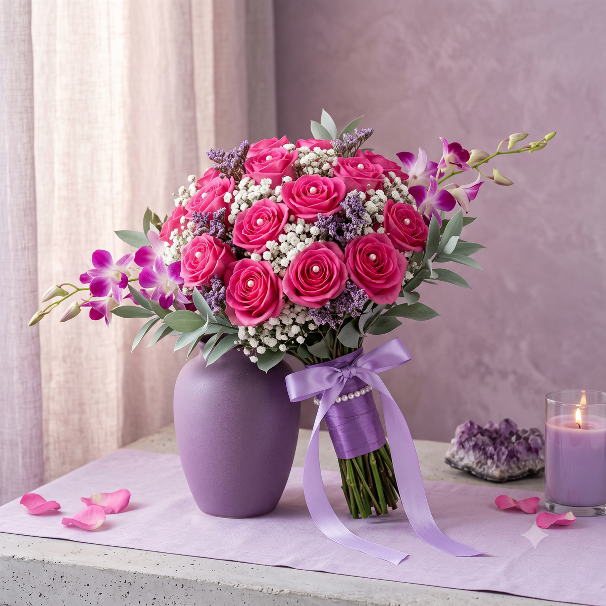 Luxury Pink Rose & Orchid Anniversary Bouquet
