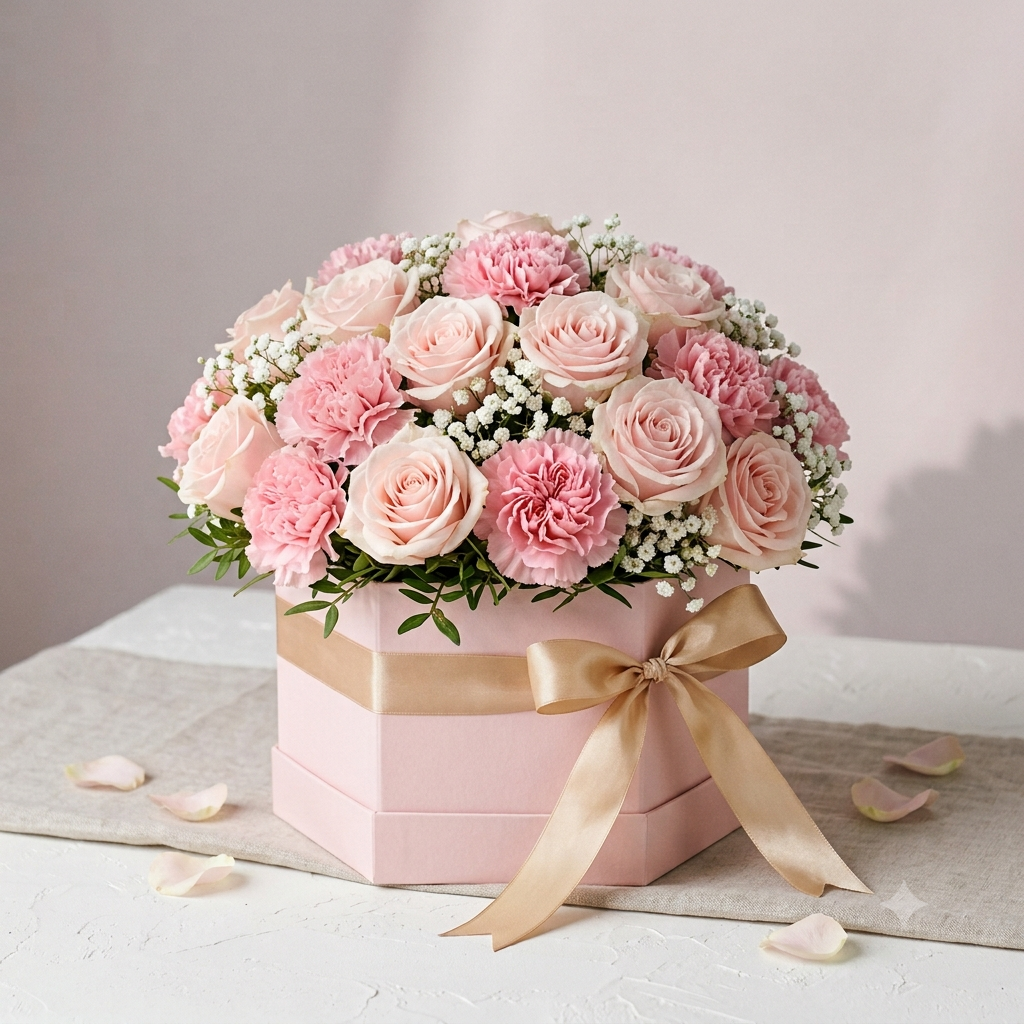 Luxury Blush Pink Roses & Carnations Flower Box