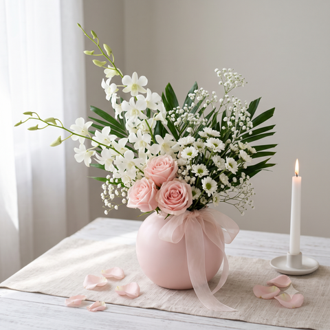 Luxury Blush Rose & White Orchid Anniversary Flowers