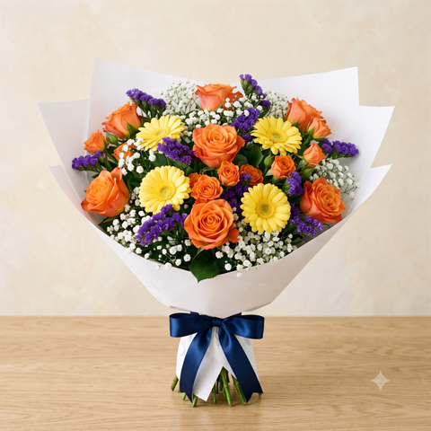 Citrus Glow Orange Rose & Gerbera Bouquet
