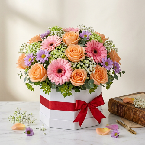 Premium Peach Rose Box Arrangement