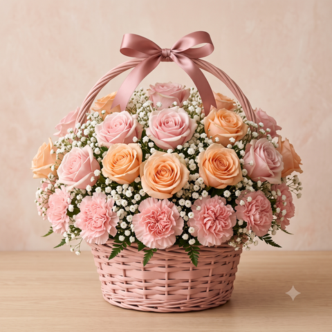 Rosé Garden Blush Rose & Carnation Basket
