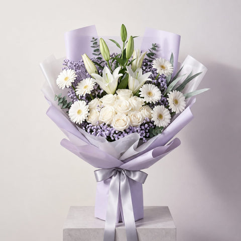Moonlit Ivory Lily & Rose Bouquet