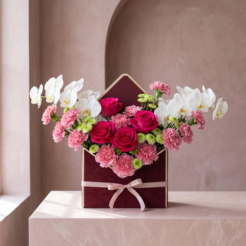 Crimson Letter Rose & Orchid Arrangement